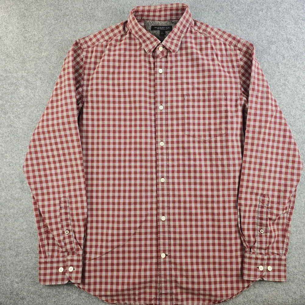 Banana Republic Shirt Mens Large Soft Wash Slim Fit Red Check Long Sleeve Button